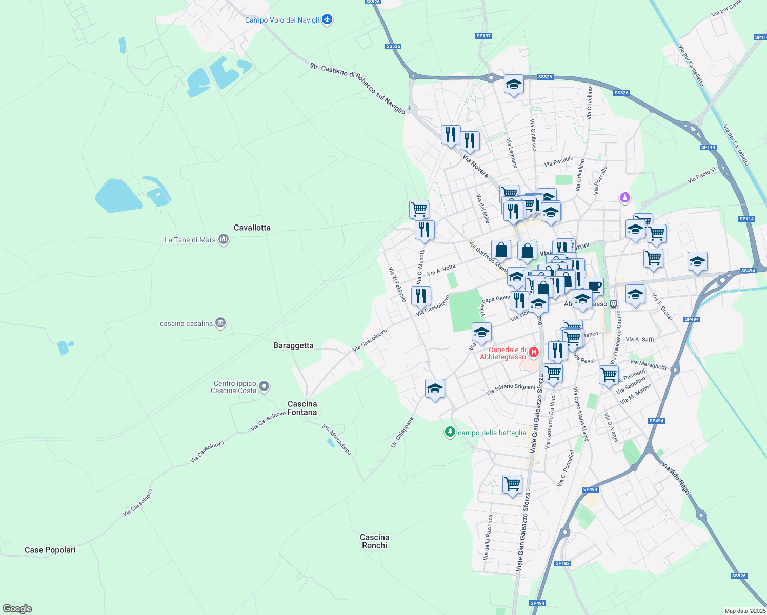 map of restaurants, bars, coffee shops, grocery stores, and more near in Metropolitan City of Milan