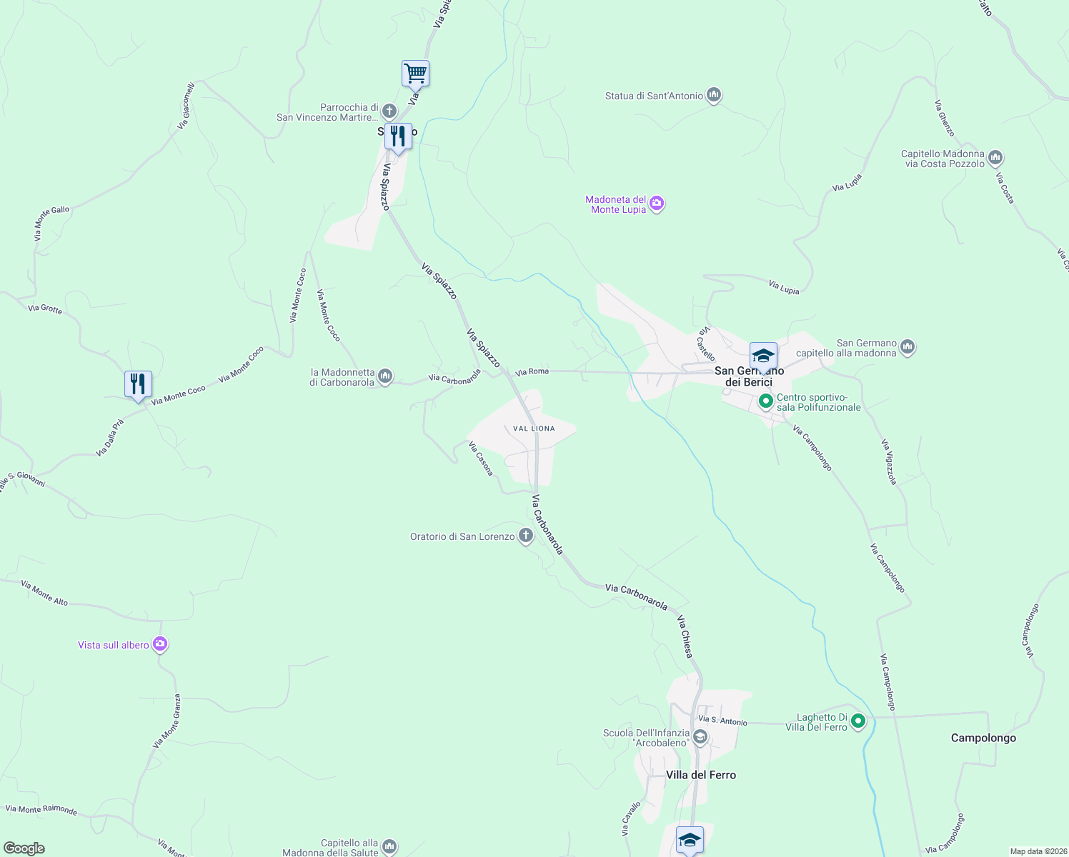 map of restaurants, bars, coffee shops, grocery stores, and more near 7 Via Carbonarola in Carbonarola