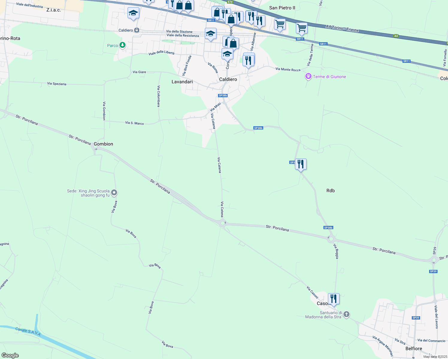 map of restaurants, bars, coffee shops, grocery stores, and more near 3 Via Catena in Provincia di Verona