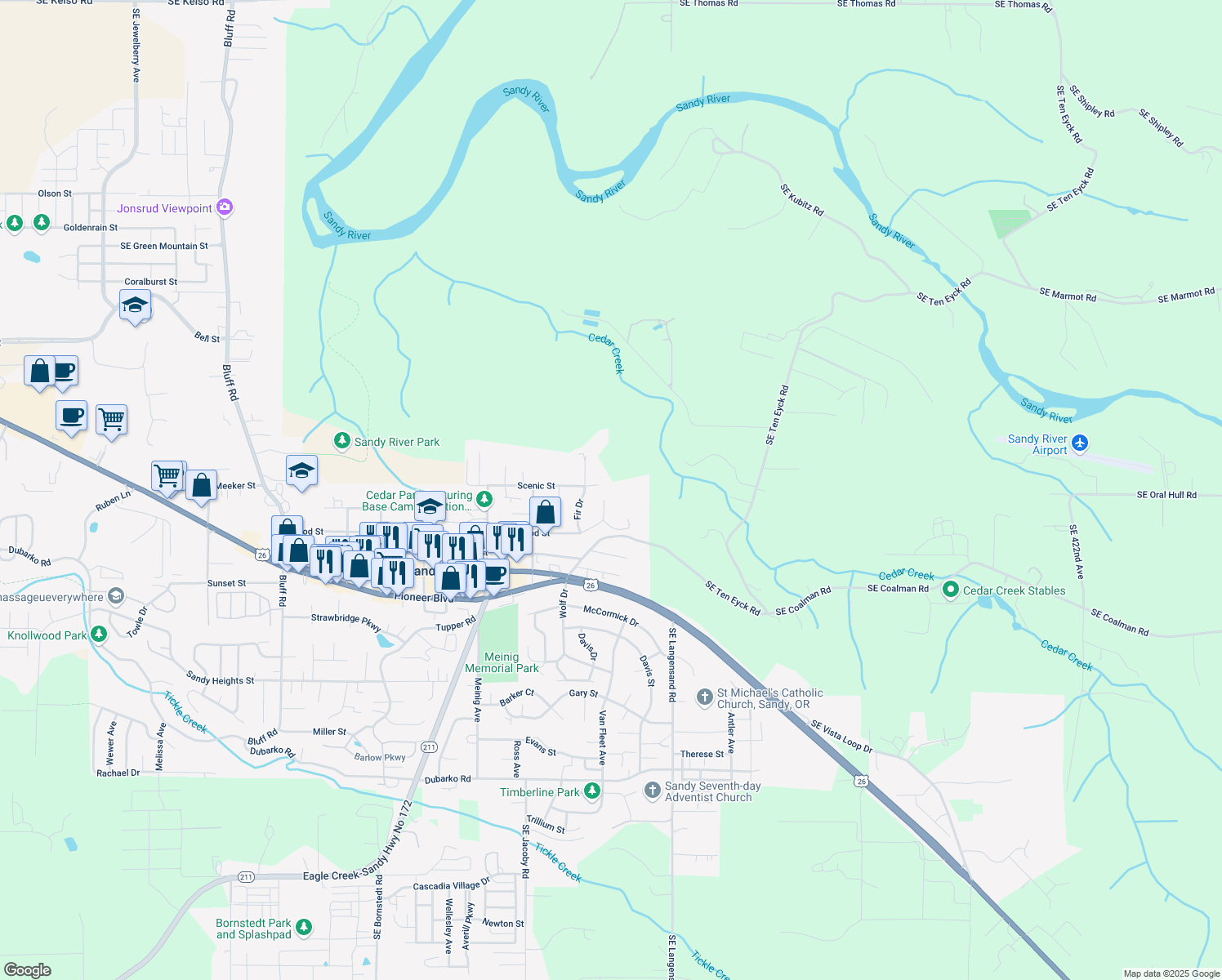 map of restaurants, bars, coffee shops, grocery stores, and more near 17046 Hood Court in Sandy