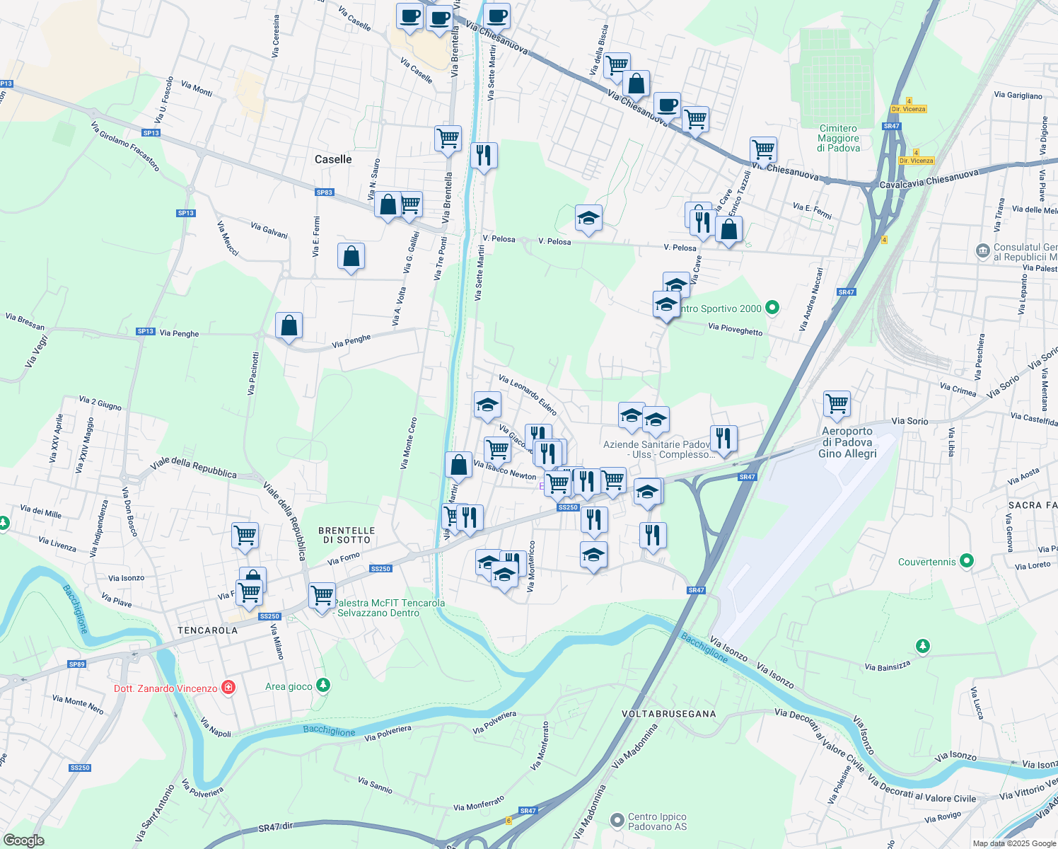 map of restaurants, bars, coffee shops, grocery stores, and more near 3 Via Camillo Flammarion in Padova