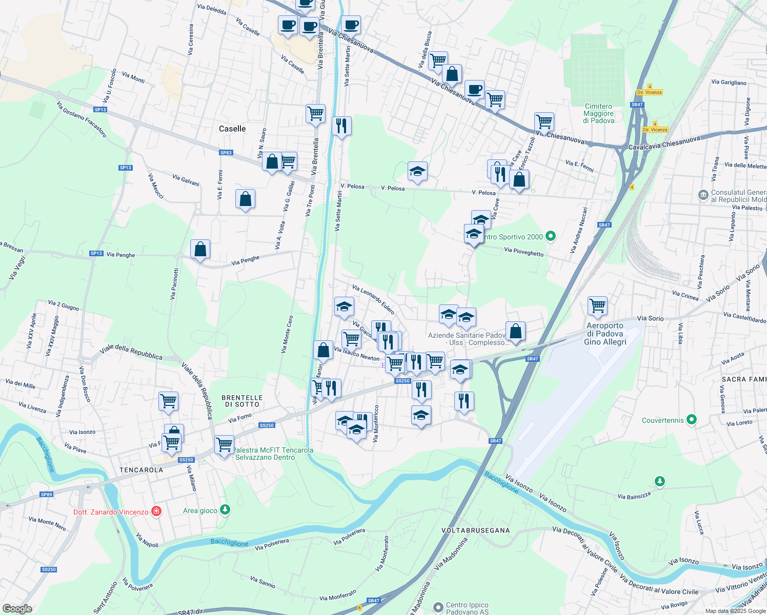 map of restaurants, bars, coffee shops, grocery stores, and more near 3 Via Camillo Flammarion in Padova