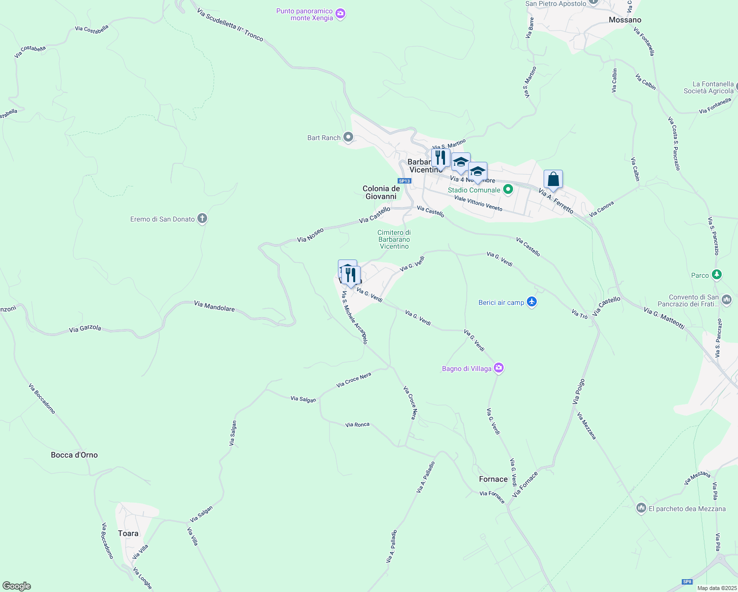 map of restaurants, bars, coffee shops, grocery stores, and more near 9 Via G. Verdi in Villaga