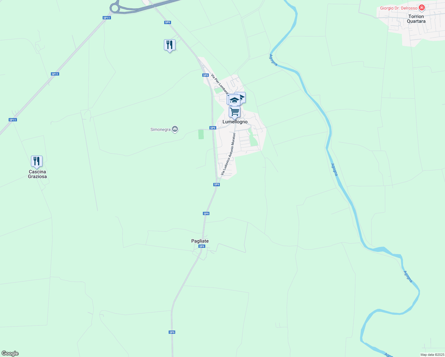 map of restaurants, bars, coffee shops, grocery stores, and more near 161 Via Ludovico Antonio Muratori in Lumellogno