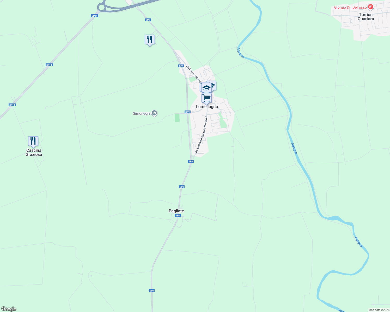map of restaurants, bars, coffee shops, grocery stores, and more near 161 Via Ludovico Antonio Muratori in Lumellogno