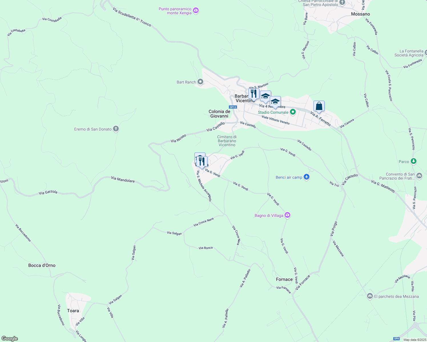map of restaurants, bars, coffee shops, grocery stores, and more near 9 Via G. Verdi in Villaga