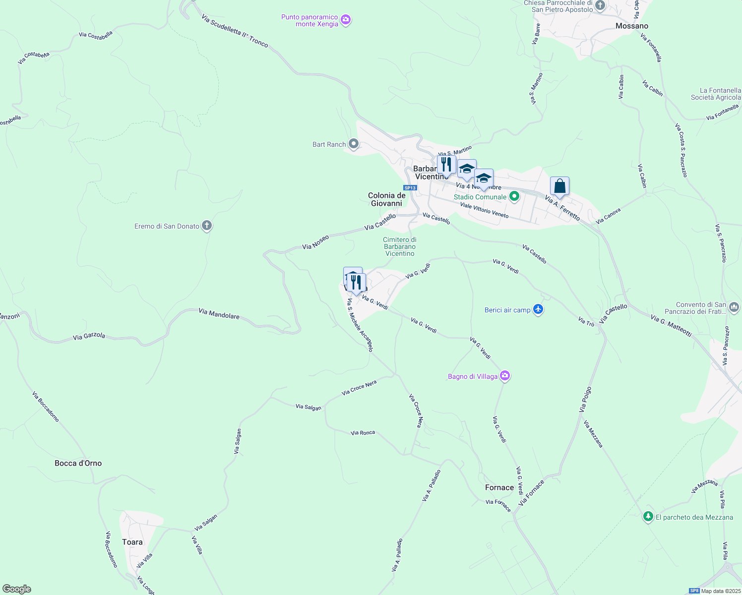 map of restaurants, bars, coffee shops, grocery stores, and more near 9 Via G. Verdi in Villaga