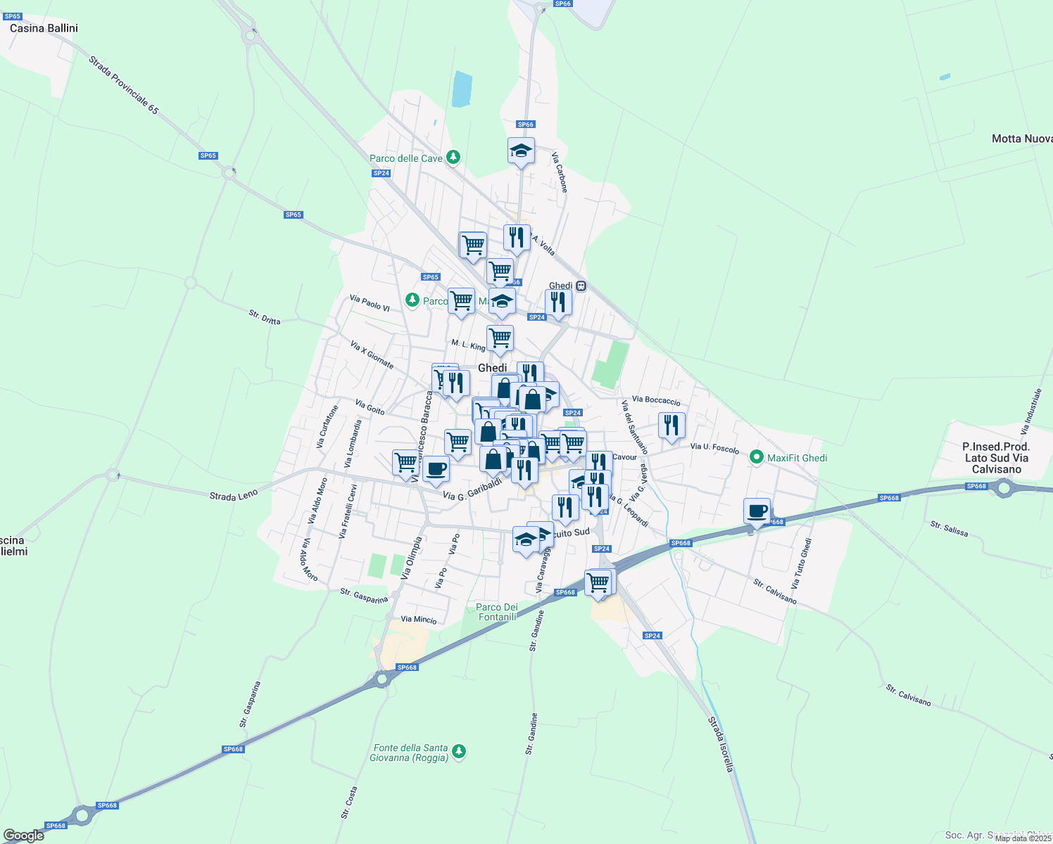 map of restaurants, bars, coffee shops, grocery stores, and more near 21 Via Repubblica in Ghedi