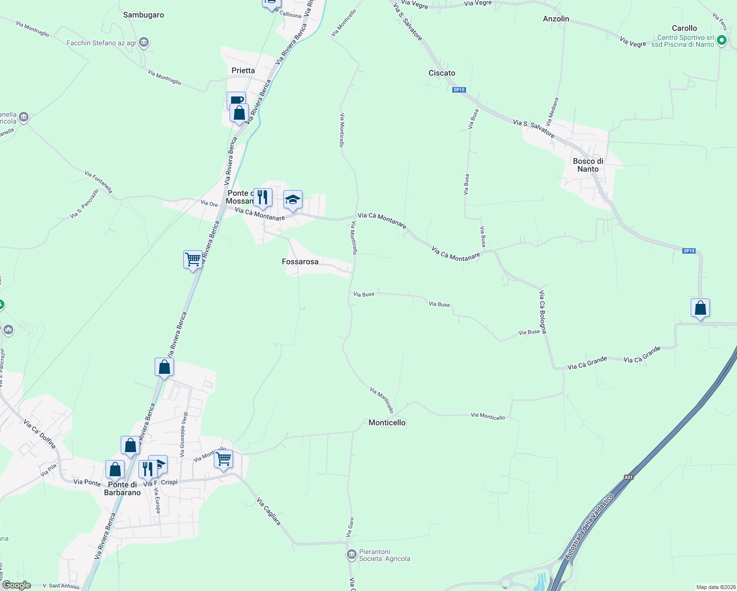 map of restaurants, bars, coffee shops, grocery stores, and more near 4 Via Buse in Provincia di Vicenza