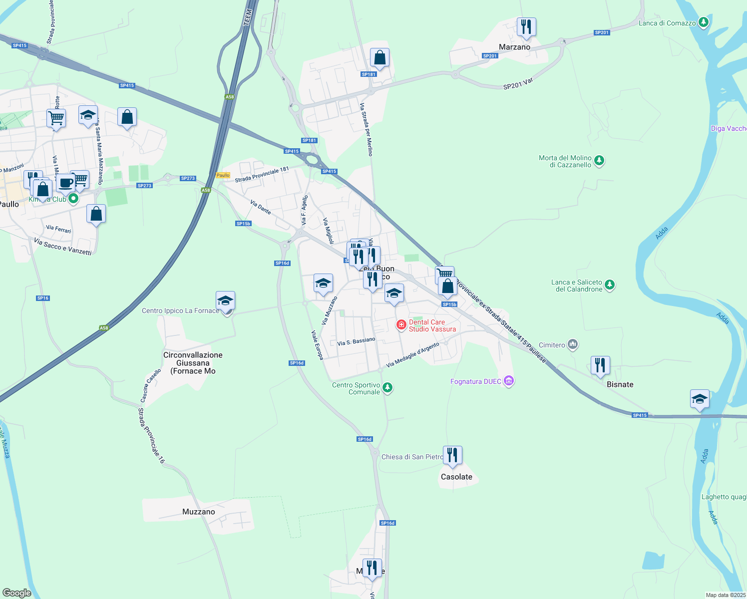 map of restaurants, bars, coffee shops, grocery stores, and more near 6 Piazza Italia in Zelo Buon Persico