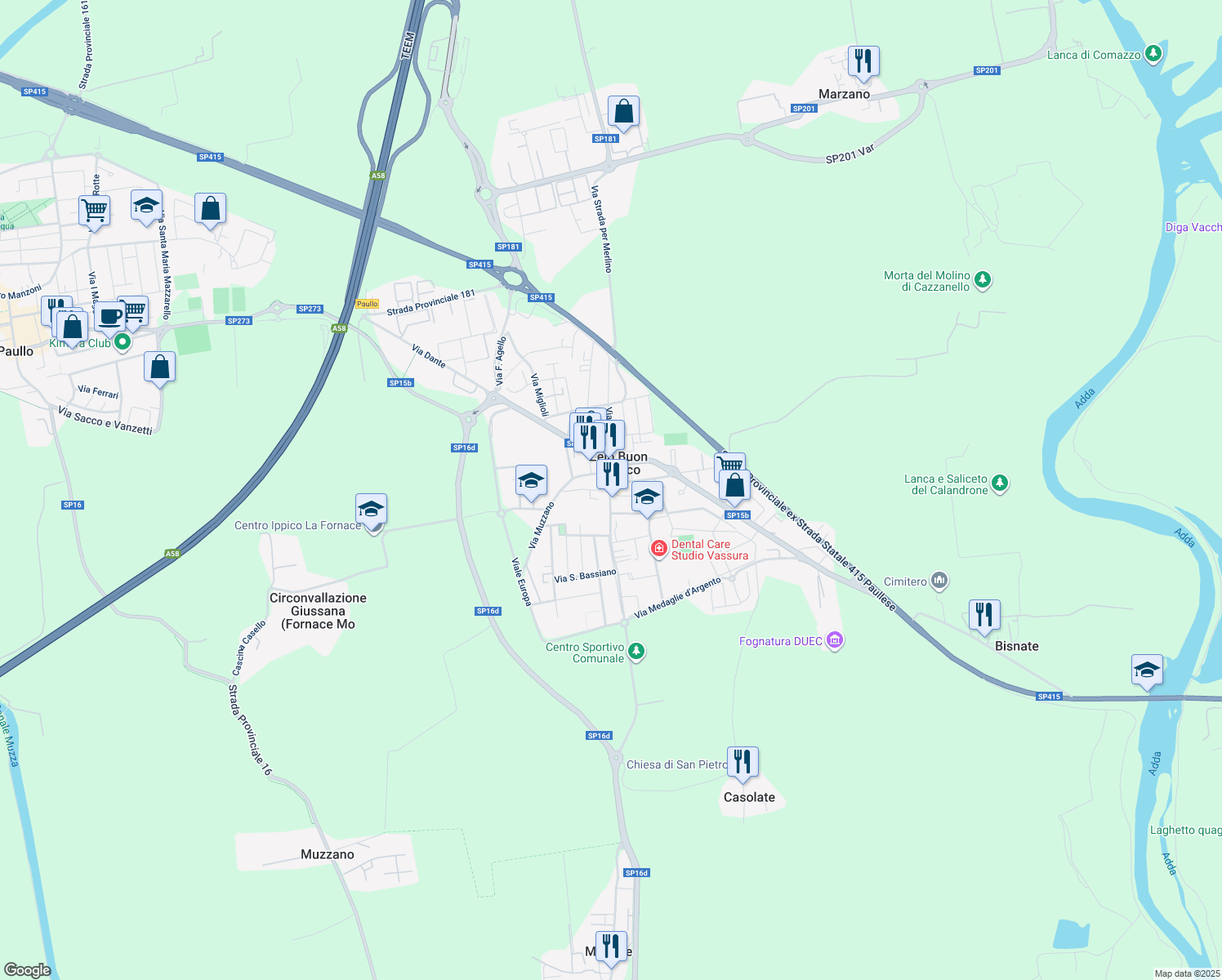 map of restaurants, bars, coffee shops, grocery stores, and more near 6 Piazza Italia in Zelo Buon Persico