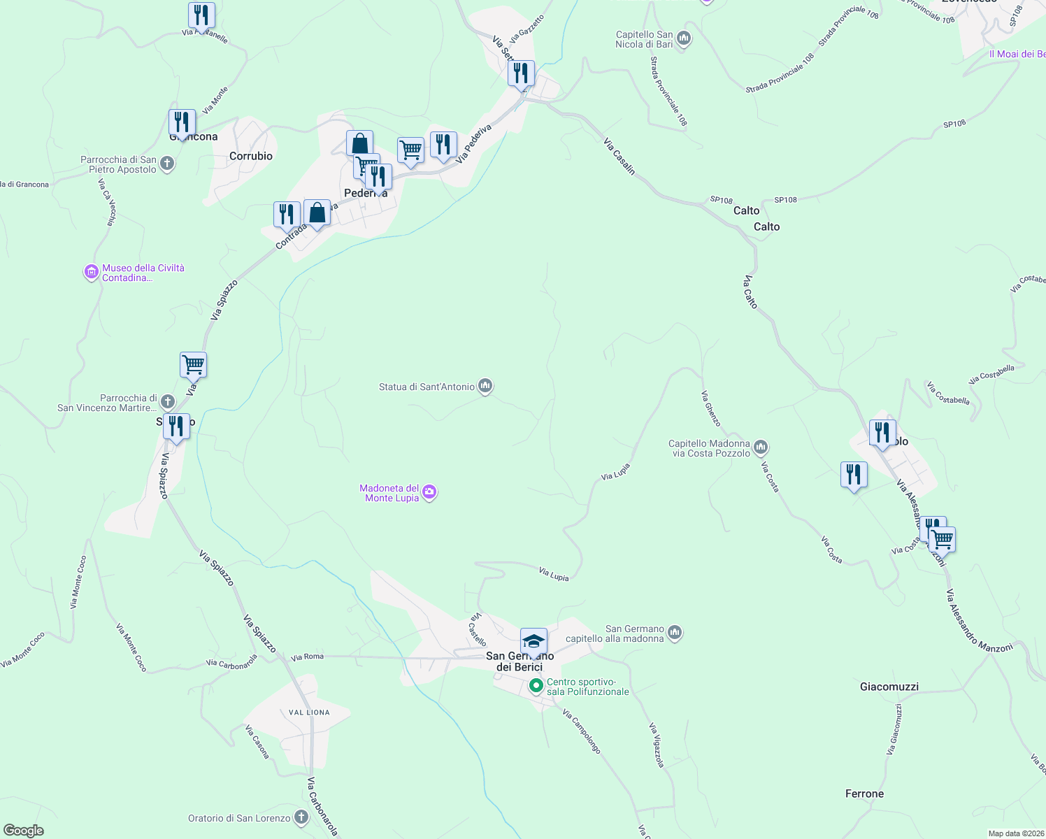 map of restaurants, bars, coffee shops, grocery stores, and more near 7 Via Beggioni in Provincia di Vicenza
