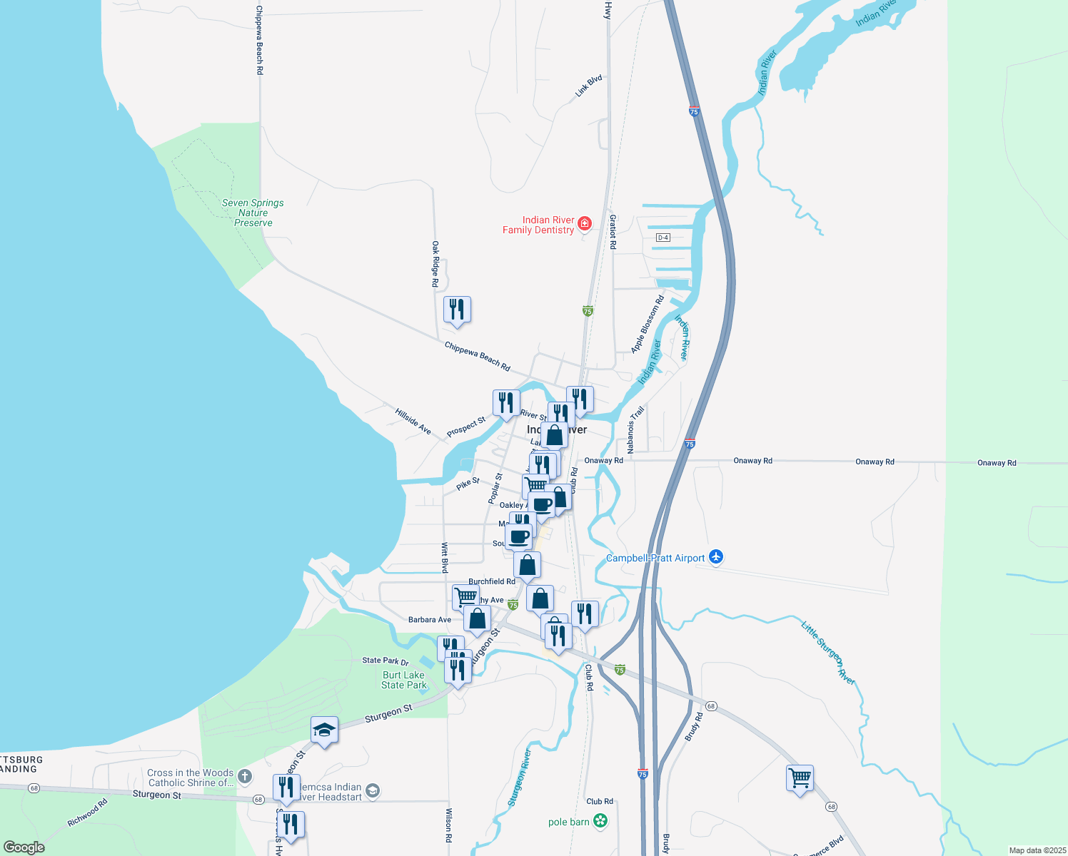 map of restaurants, bars, coffee shops, grocery stores, and more near 3440 Juno St in Tuscarora Township