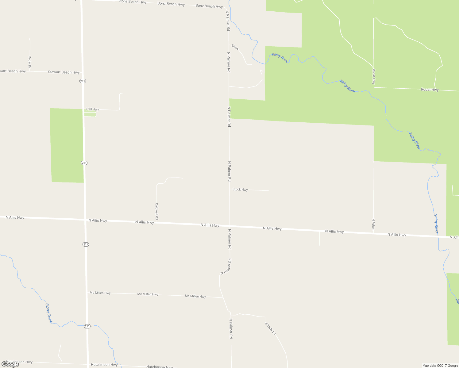 map of restaurants, bars, coffee shops, grocery stores, and more near 2239 North Palmer Road in Onaway