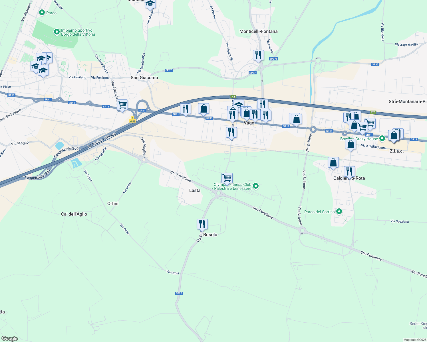 map of restaurants, bars, coffee shops, grocery stores, and more near 5 Vicolo Giovanni Falcone in Provincia di Verona