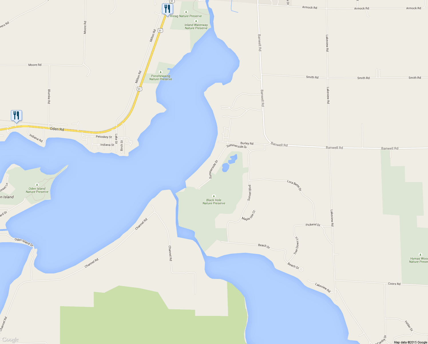 map of restaurants, bars, coffee shops, grocery stores, and more near 6124 Summerside Drive in Alanson