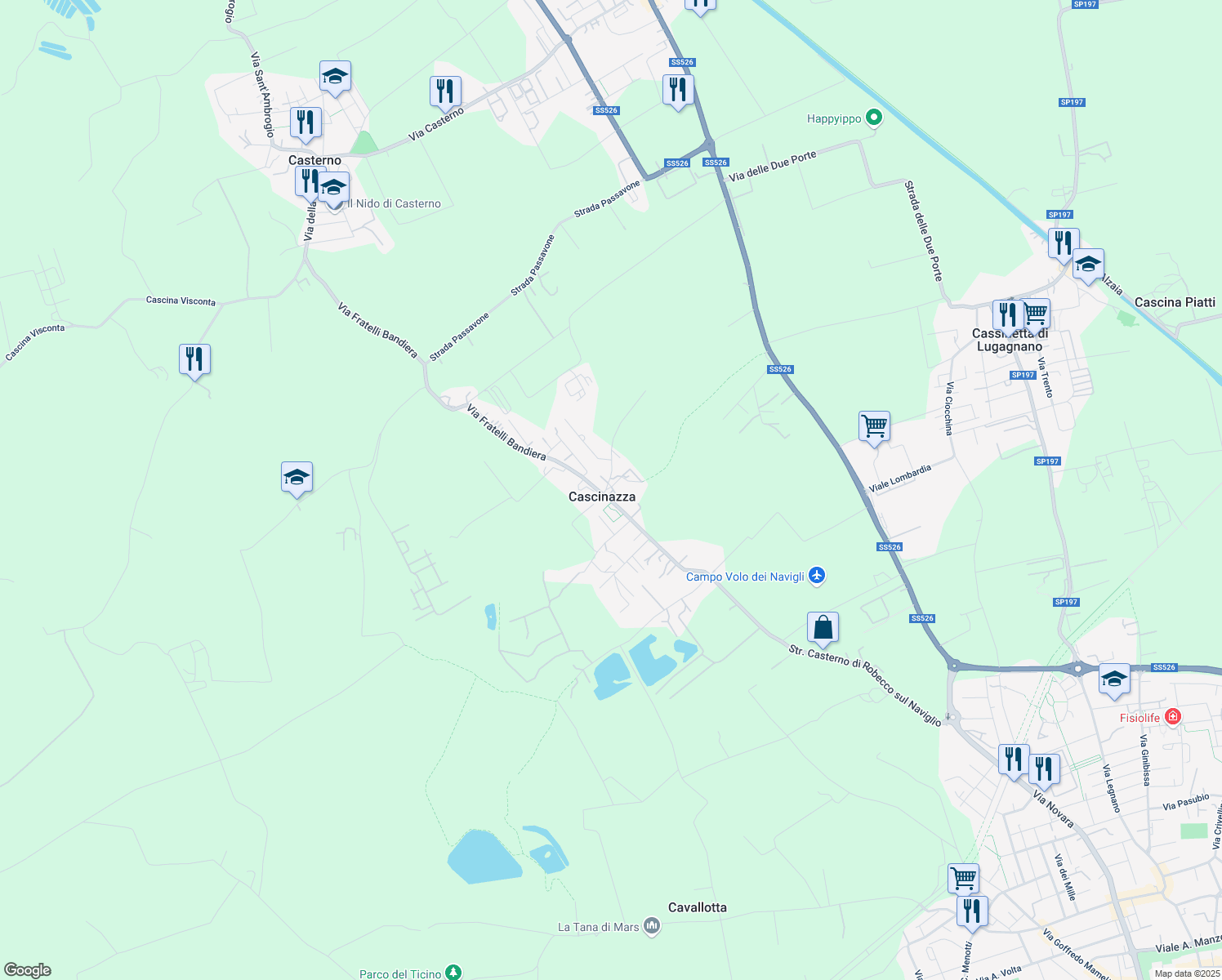map of restaurants, bars, coffee shops, grocery stores, and more near in Robecco sul Naviglio