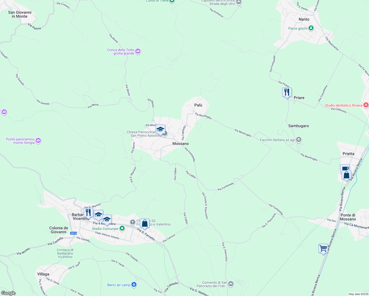 map of restaurants, bars, coffee shops, grocery stores, and more near 3 Strada Provinciale 14 in Mossano