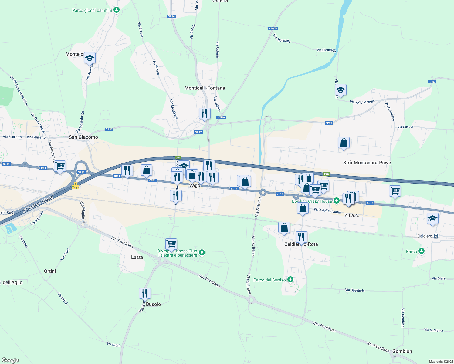 map of restaurants, bars, coffee shops, grocery stores, and more near 27 Via Ponte Asse in Vago