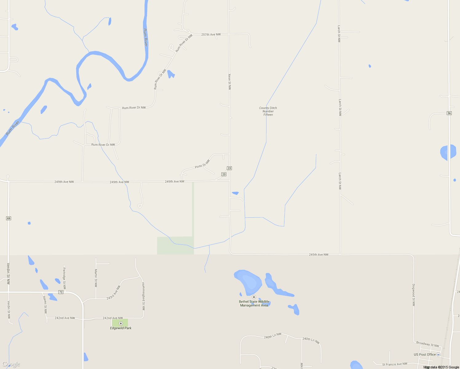 map of restaurants, bars, coffee shops, grocery stores, and more near 24855 Xeon Street Northwest in Isanti