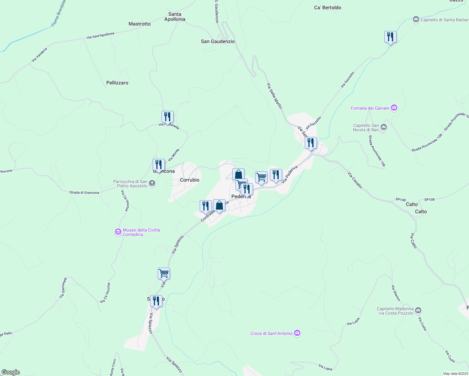 map of restaurants, bars, coffee shops, grocery stores, and more near 5E Via Ferrigolo Silvio in Grancona