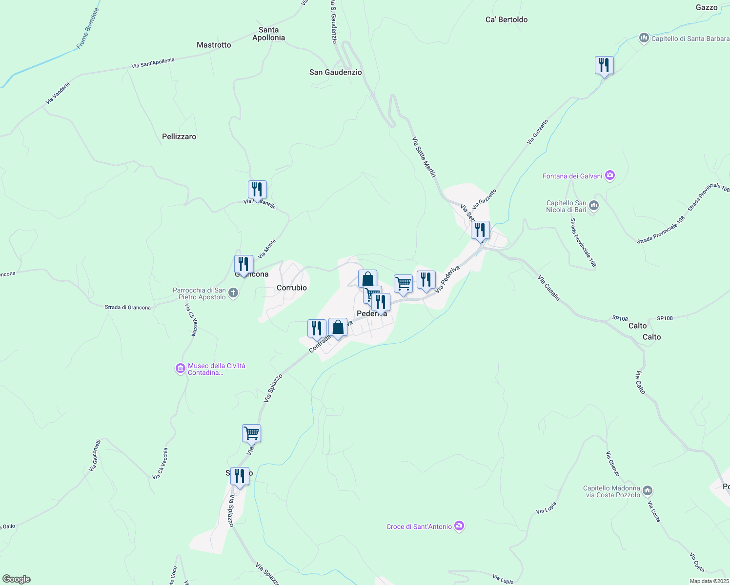 map of restaurants, bars, coffee shops, grocery stores, and more near 5E Via Ferrigolo Silvio in Grancona