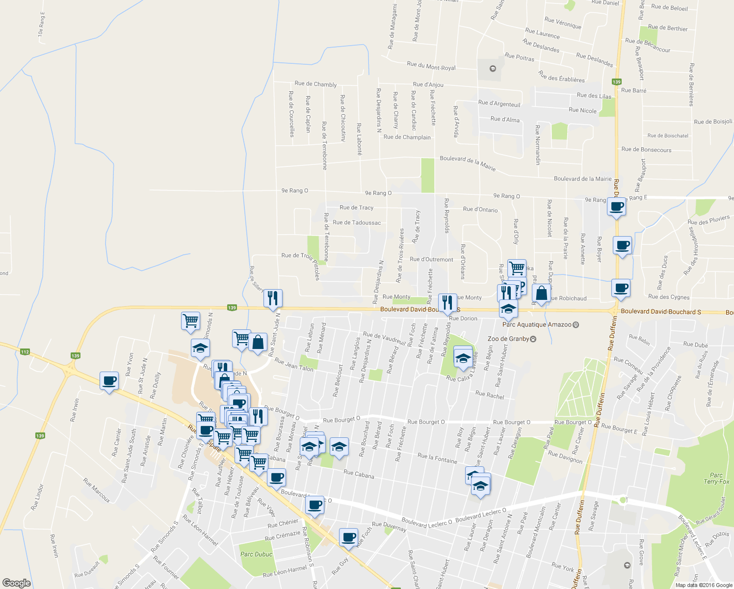 map of restaurants, bars, coffee shops, grocery stores, and more near 550 Monty Street in Granby