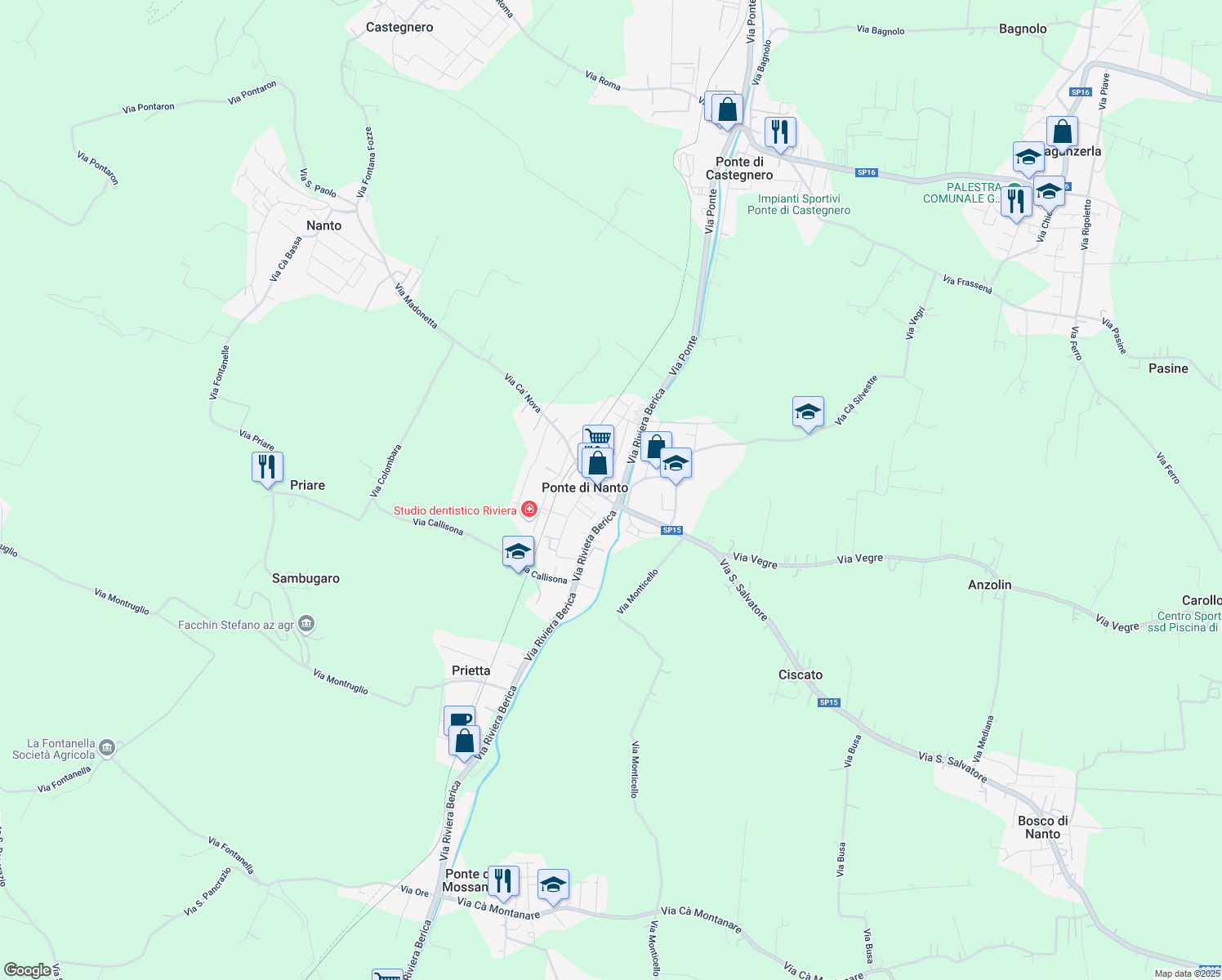 map of restaurants, bars, coffee shops, grocery stores, and more near 2/1 Via A. Bembo in Ponte di Nanto