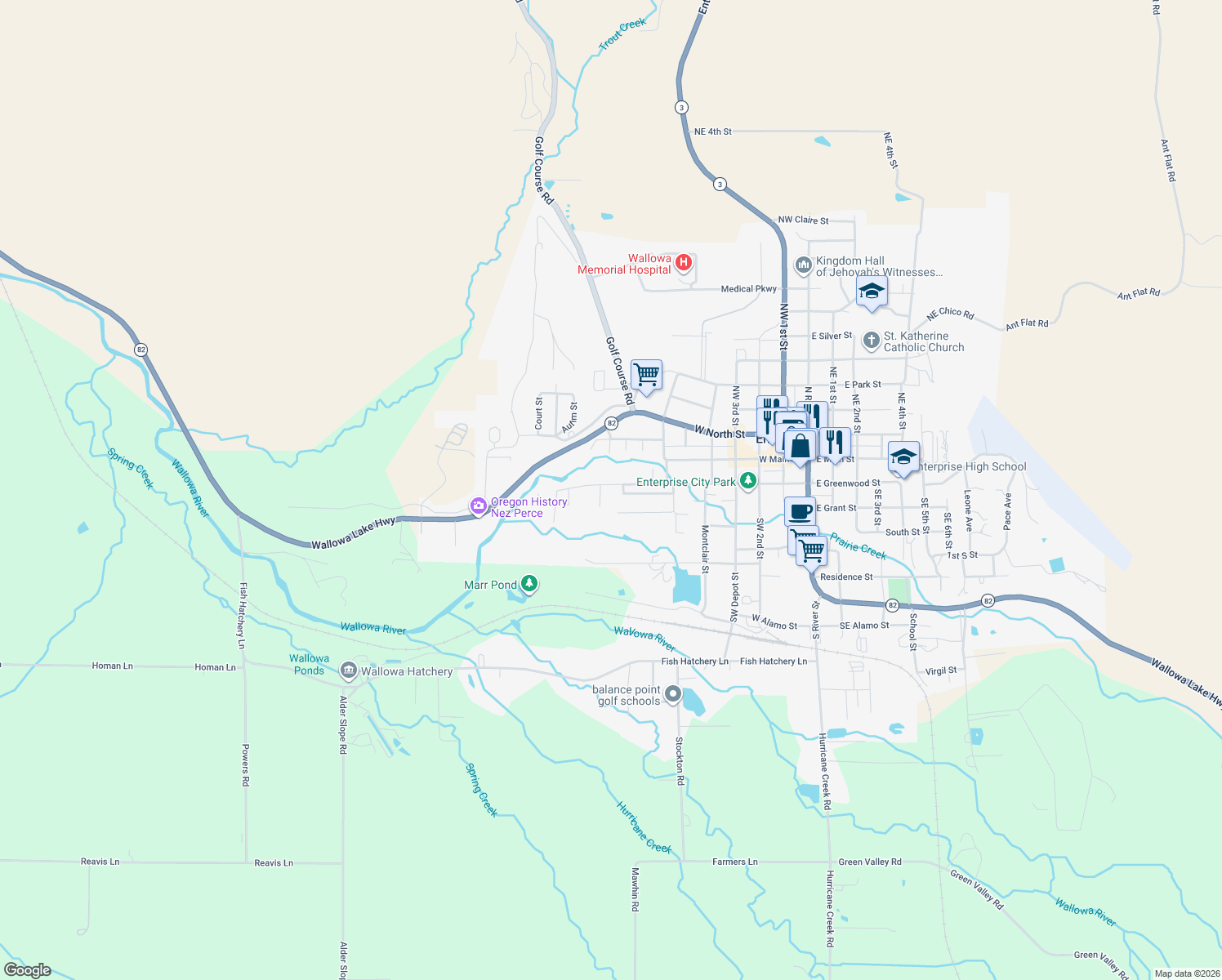 map of restaurants, bars, coffee shops, grocery stores, and more near 708 West Greenwood Street in Enterprise