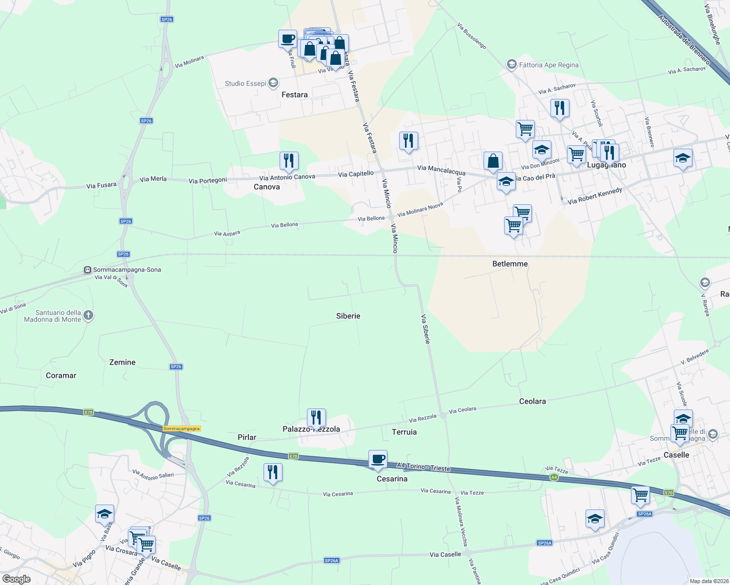 map of restaurants, bars, coffee shops, grocery stores, and more near in Province of Verona