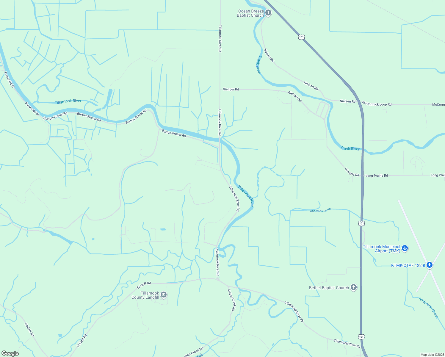 map of restaurants, bars, coffee shops, grocery stores, and more near 4050 Tillamook River Road in Tillamook