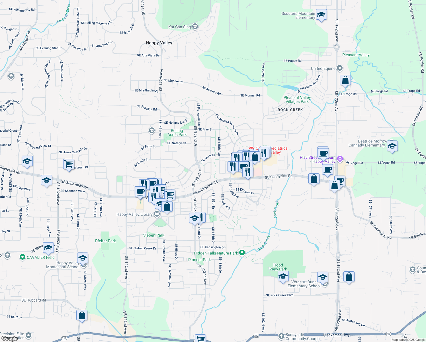 map of restaurants, bars, coffee shops, grocery stores, and more near 15309 Southeast Baron Loop in Happy Valley