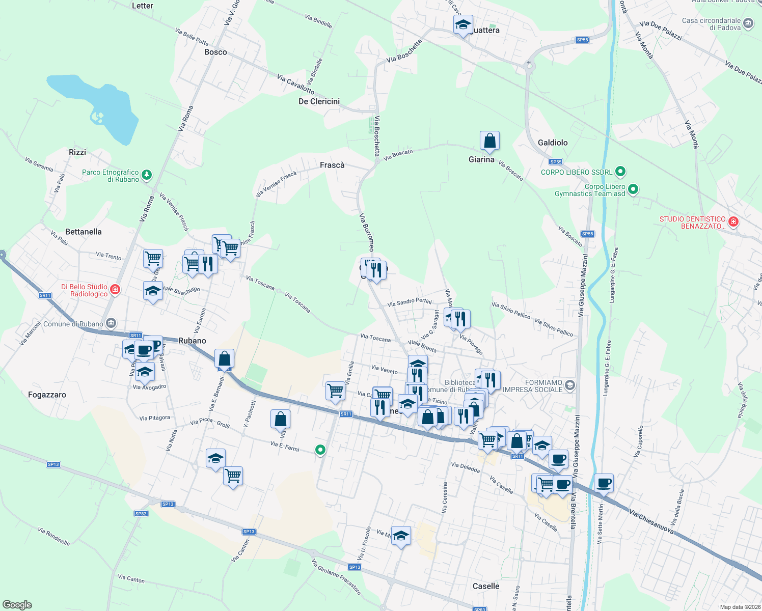 map of restaurants, bars, coffee shops, grocery stores, and more near 80A Via Carlo Borromeo in Cascina Griggio