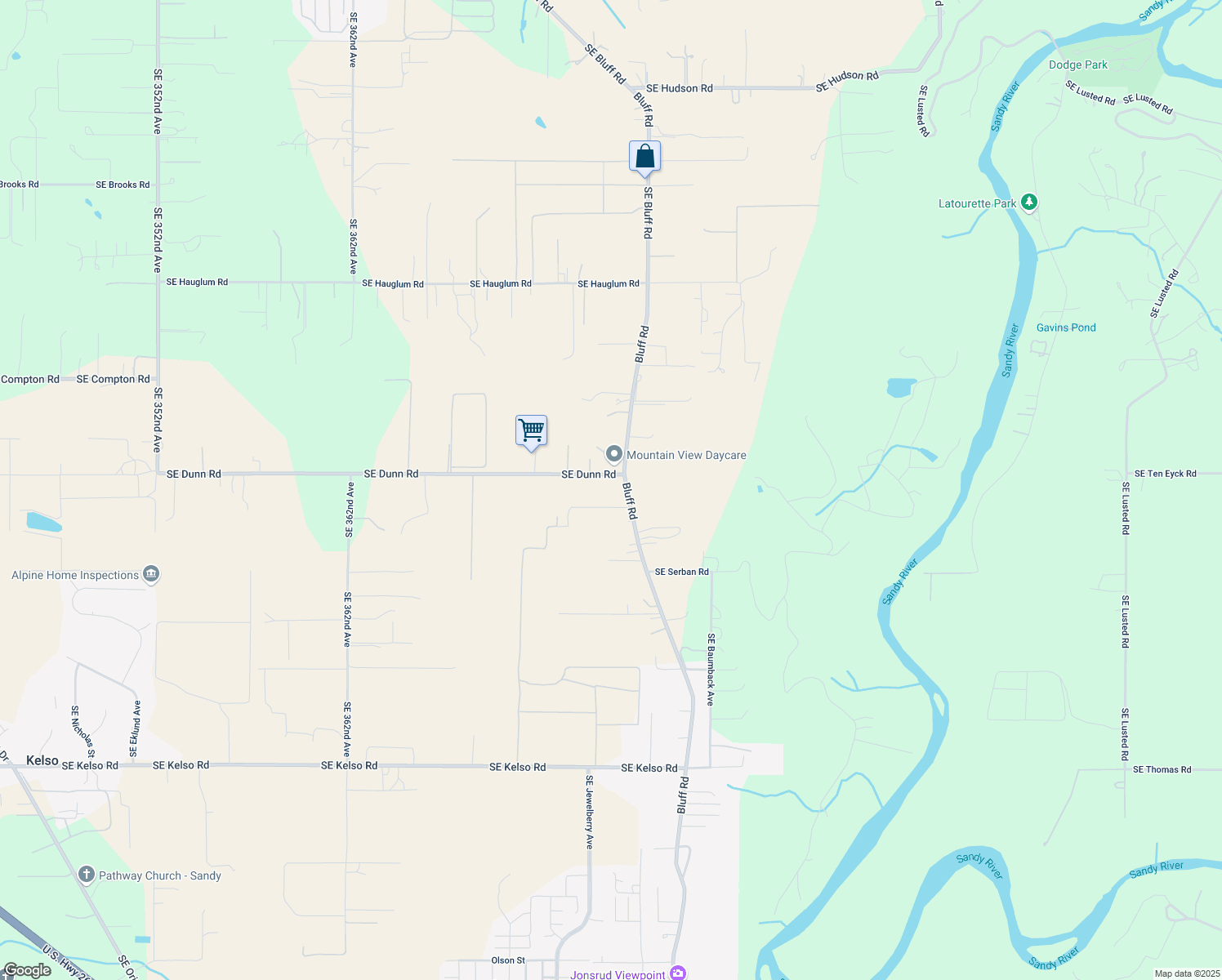 map of restaurants, bars, coffee shops, grocery stores, and more near 37490 SE Dunn Rd in Sandy