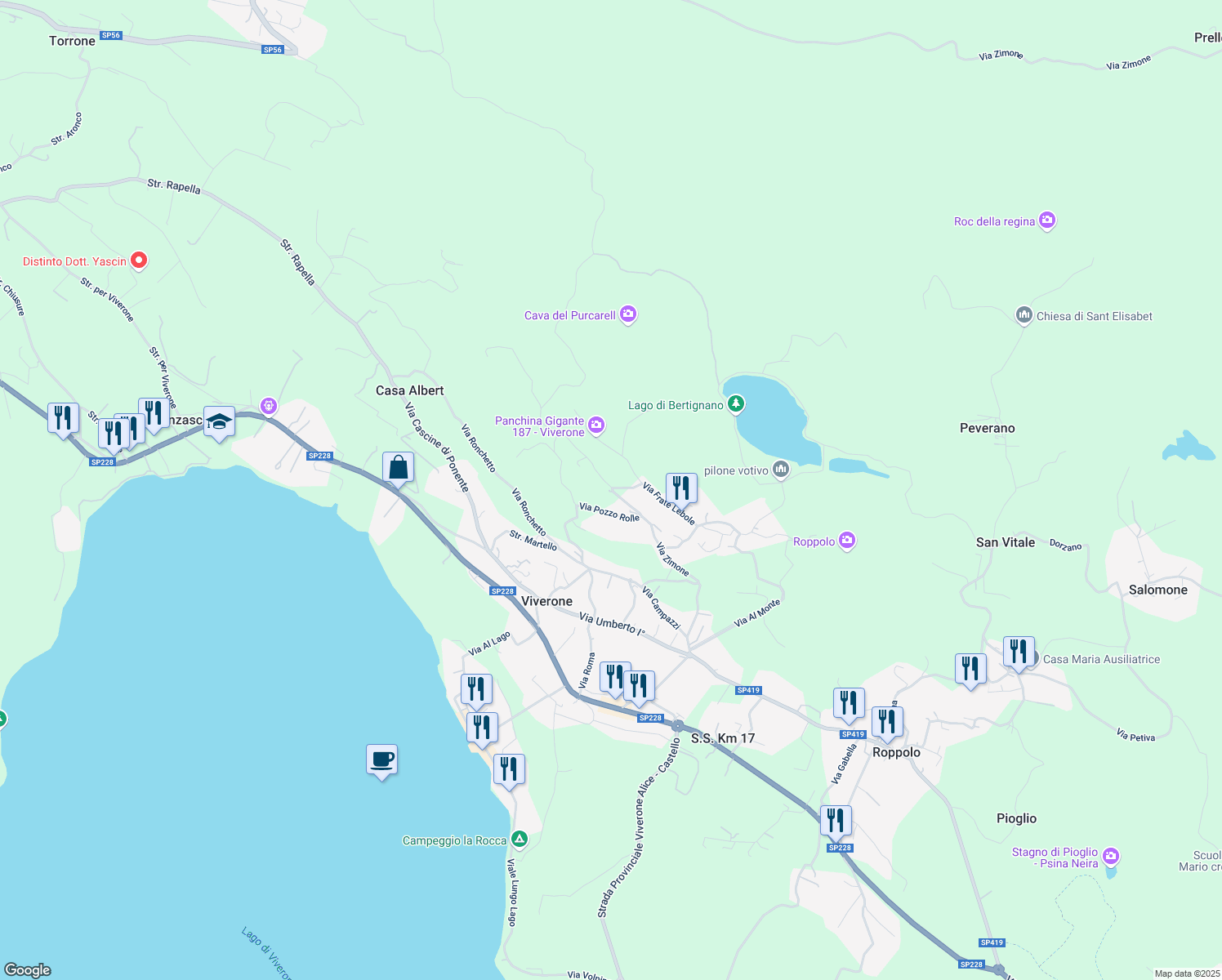map of restaurants, bars, coffee shops, grocery stores, and more near 49a Via Zimone in Provincia di Biella