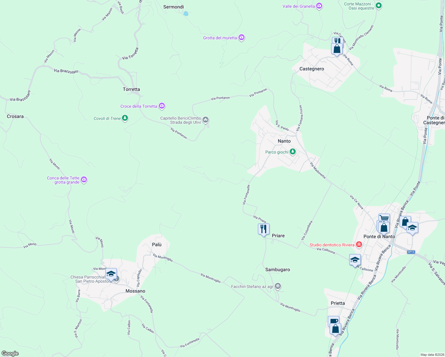 map of restaurants, bars, coffee shops, grocery stores, and more near 3 Via Pissotto in Provincia di Vicenza