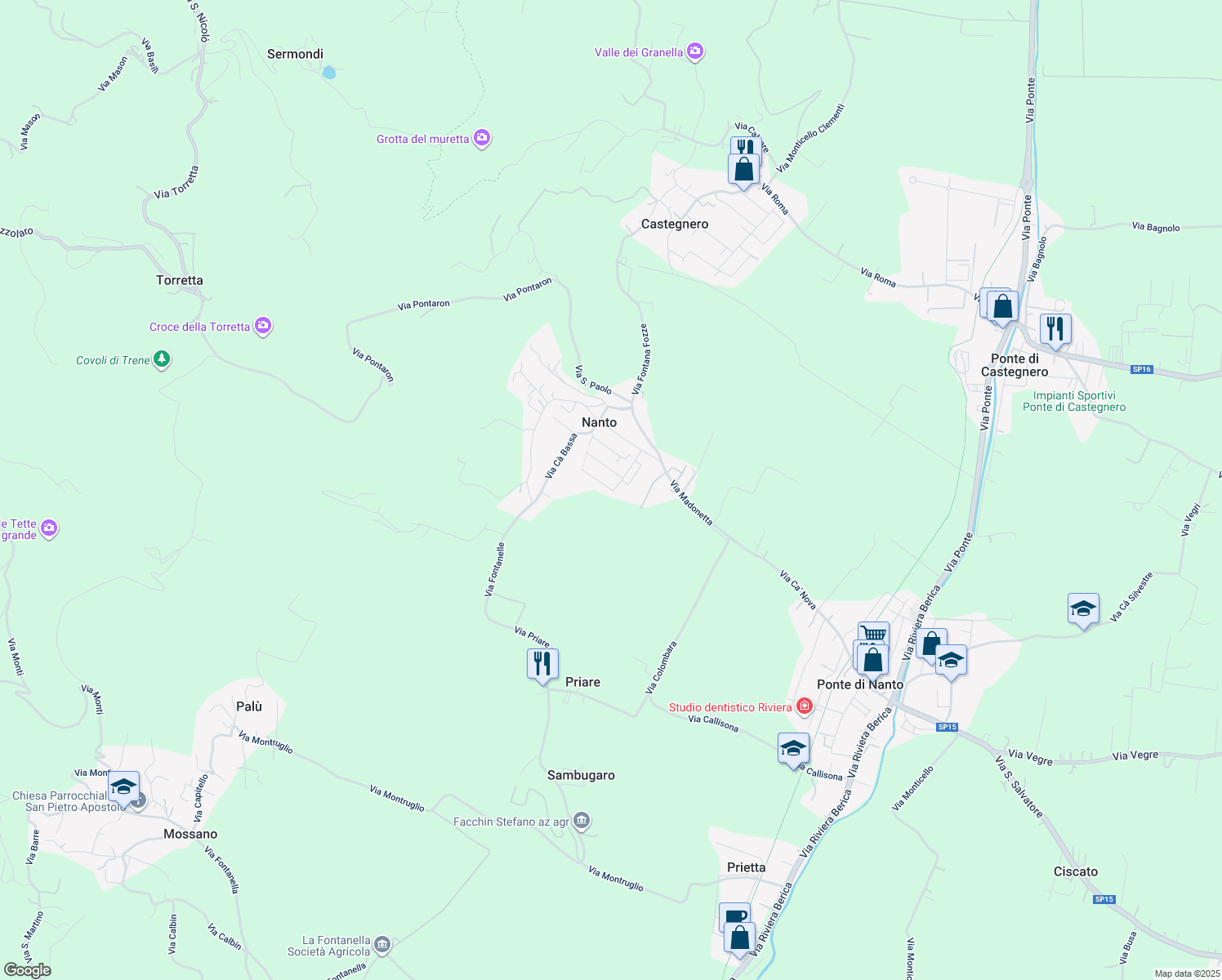map of restaurants, bars, coffee shops, grocery stores, and more near 6C Via Don Giulio Ragnolo in Nanto