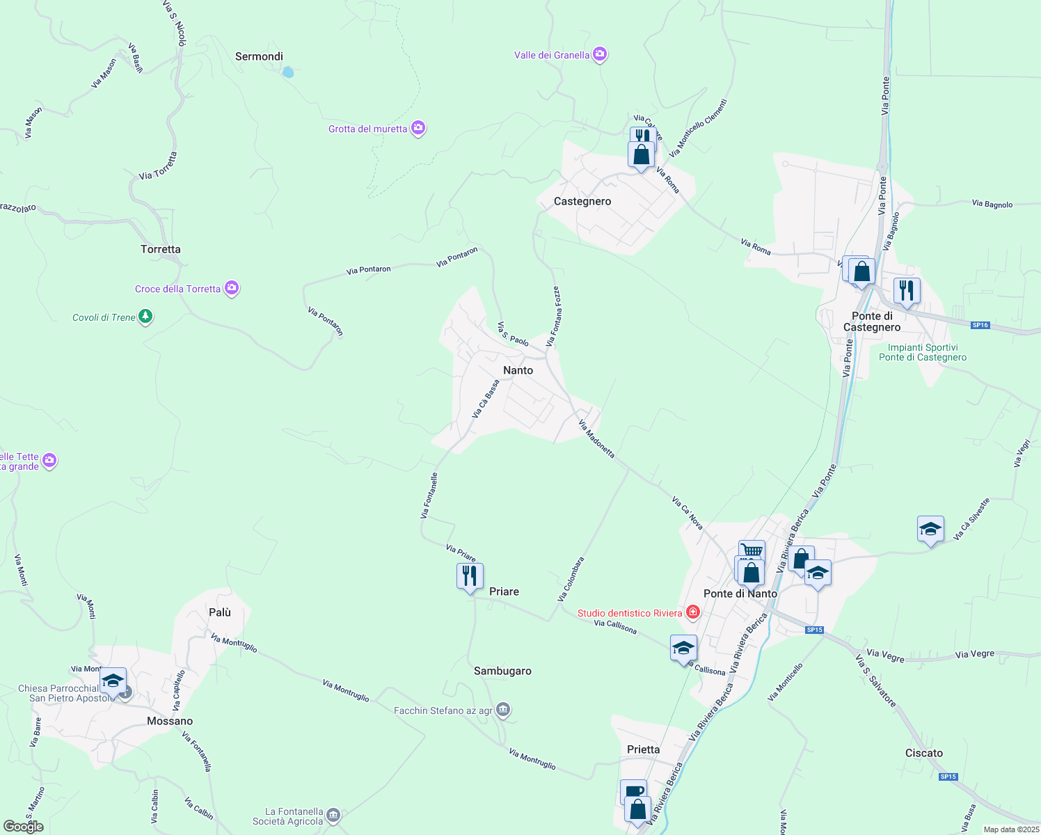 map of restaurants, bars, coffee shops, grocery stores, and more near 6C Via Don Giulio Ragnolo in Nanto