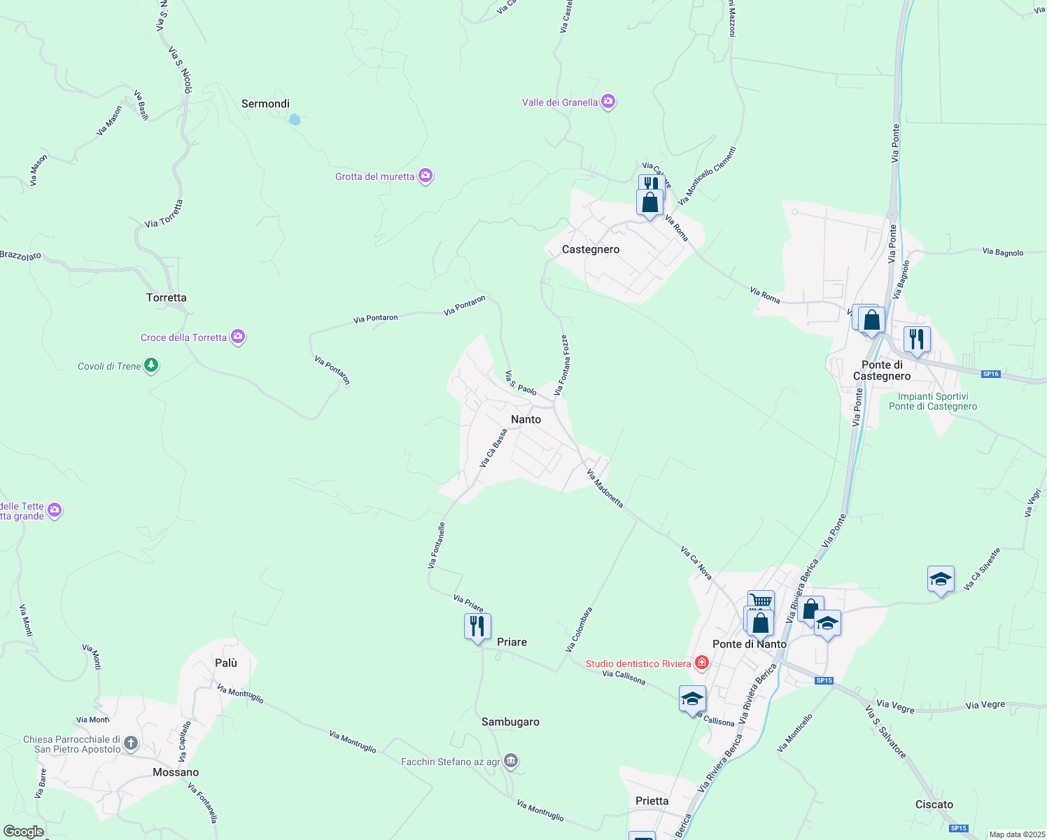 map of restaurants, bars, coffee shops, grocery stores, and more near 6 Via Cà Bassa in Nanto