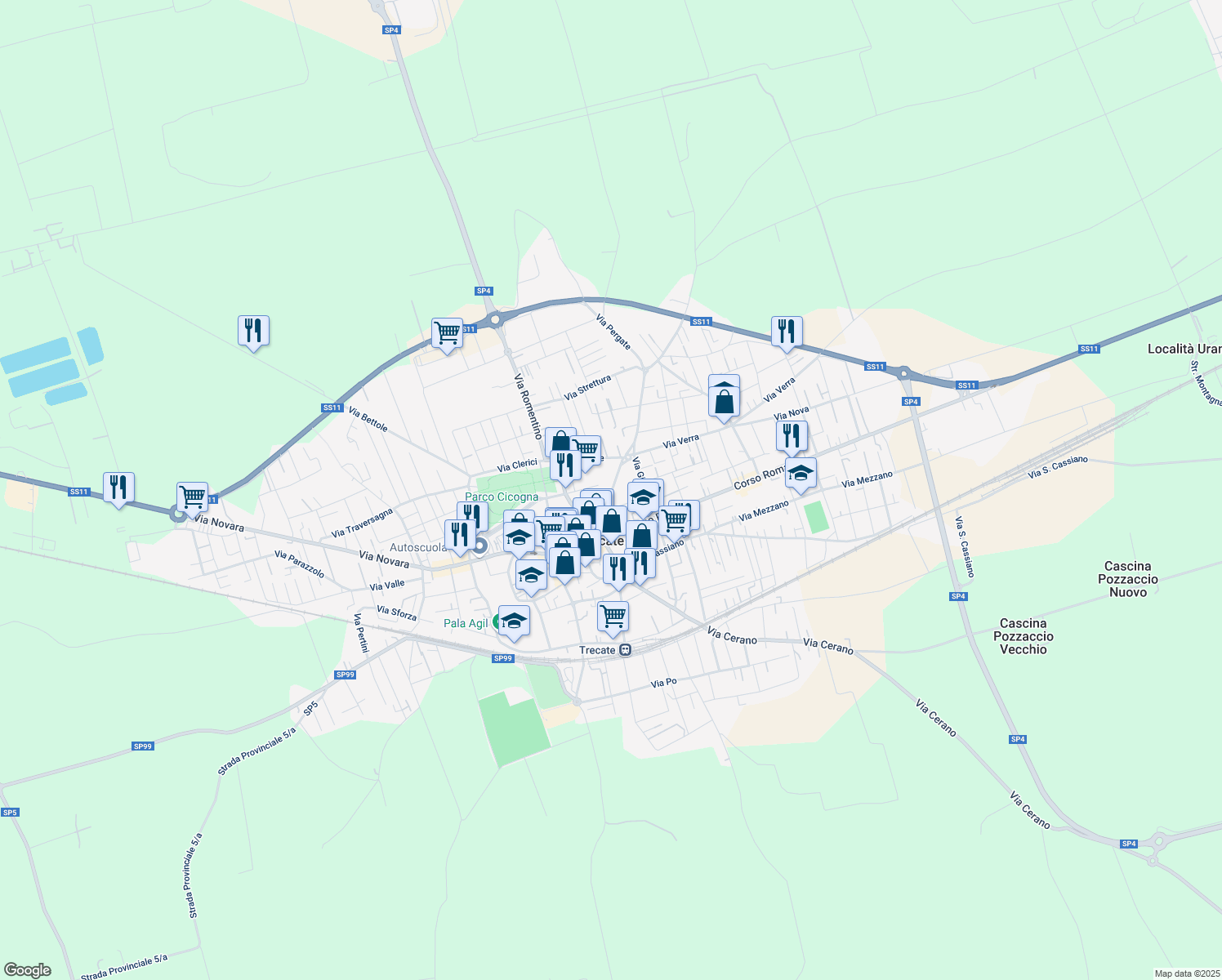 map of restaurants, bars, coffee shops, grocery stores, and more near 46-48 Via Madonna delle Grazie in Trecate