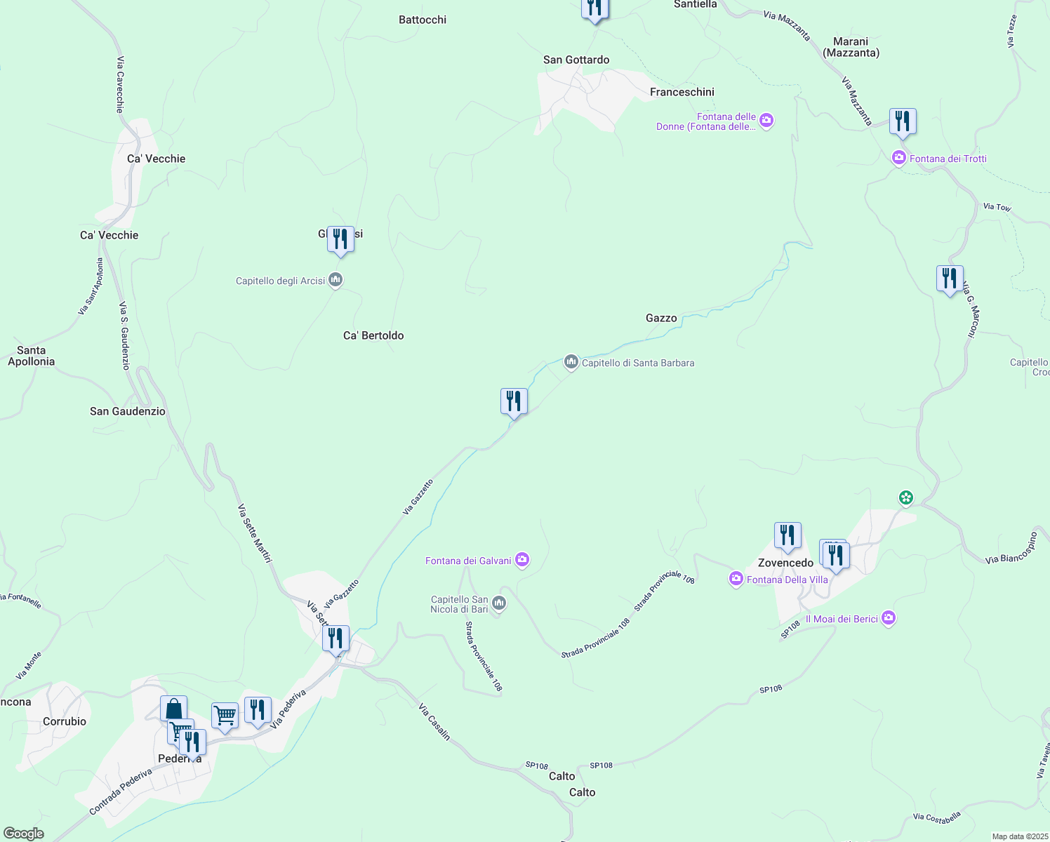 map of restaurants, bars, coffee shops, grocery stores, and more near 10 Via Gazzetto in Provincia di Vicenza