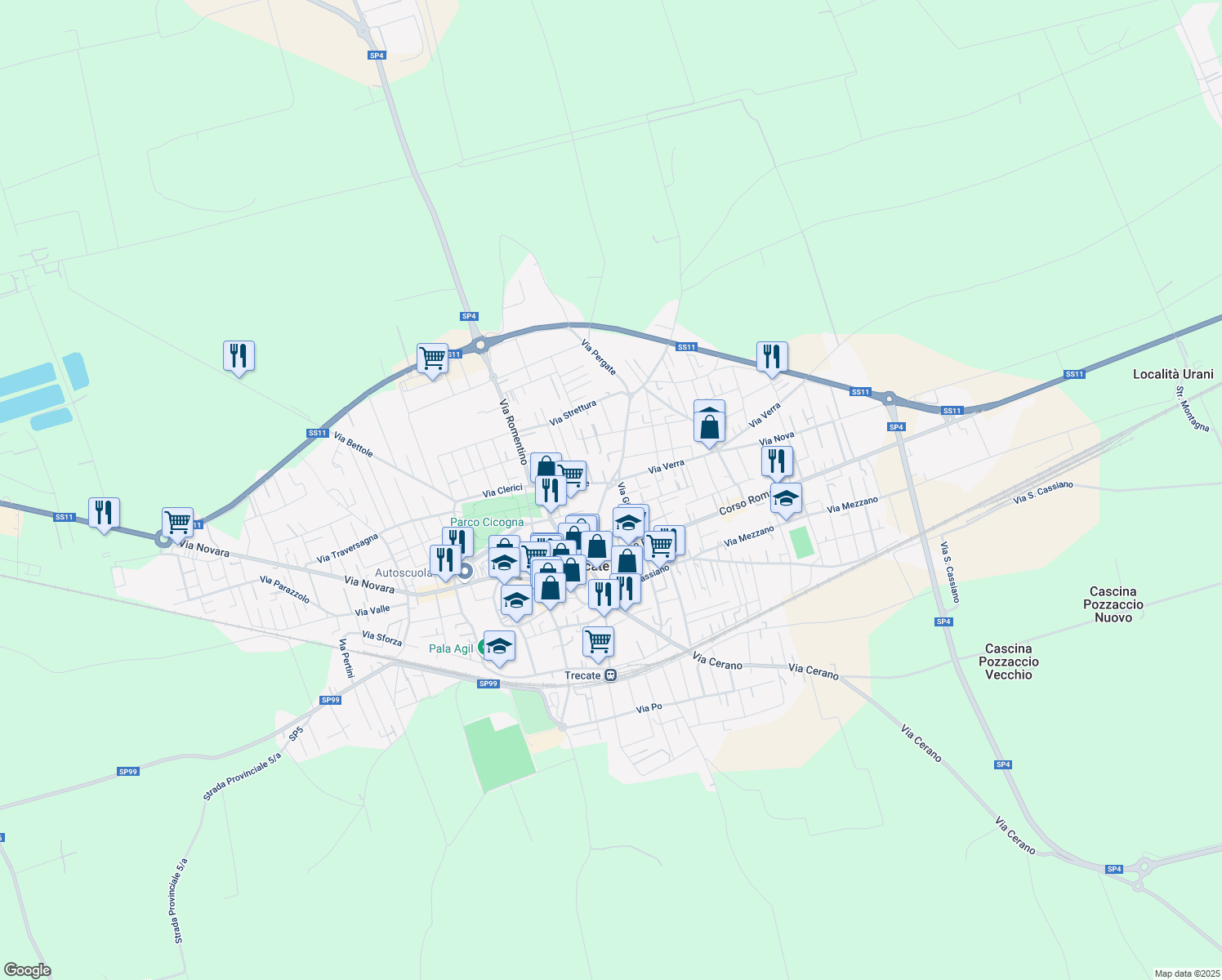 map of restaurants, bars, coffee shops, grocery stores, and more near 48 Via Madonna delle Grazie in Trecate