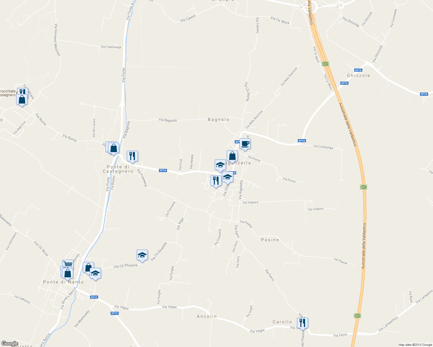 map of restaurants, bars, coffee shops, grocery stores, and more near 4 Via Piazza Villaganzerla in Villaganzerla