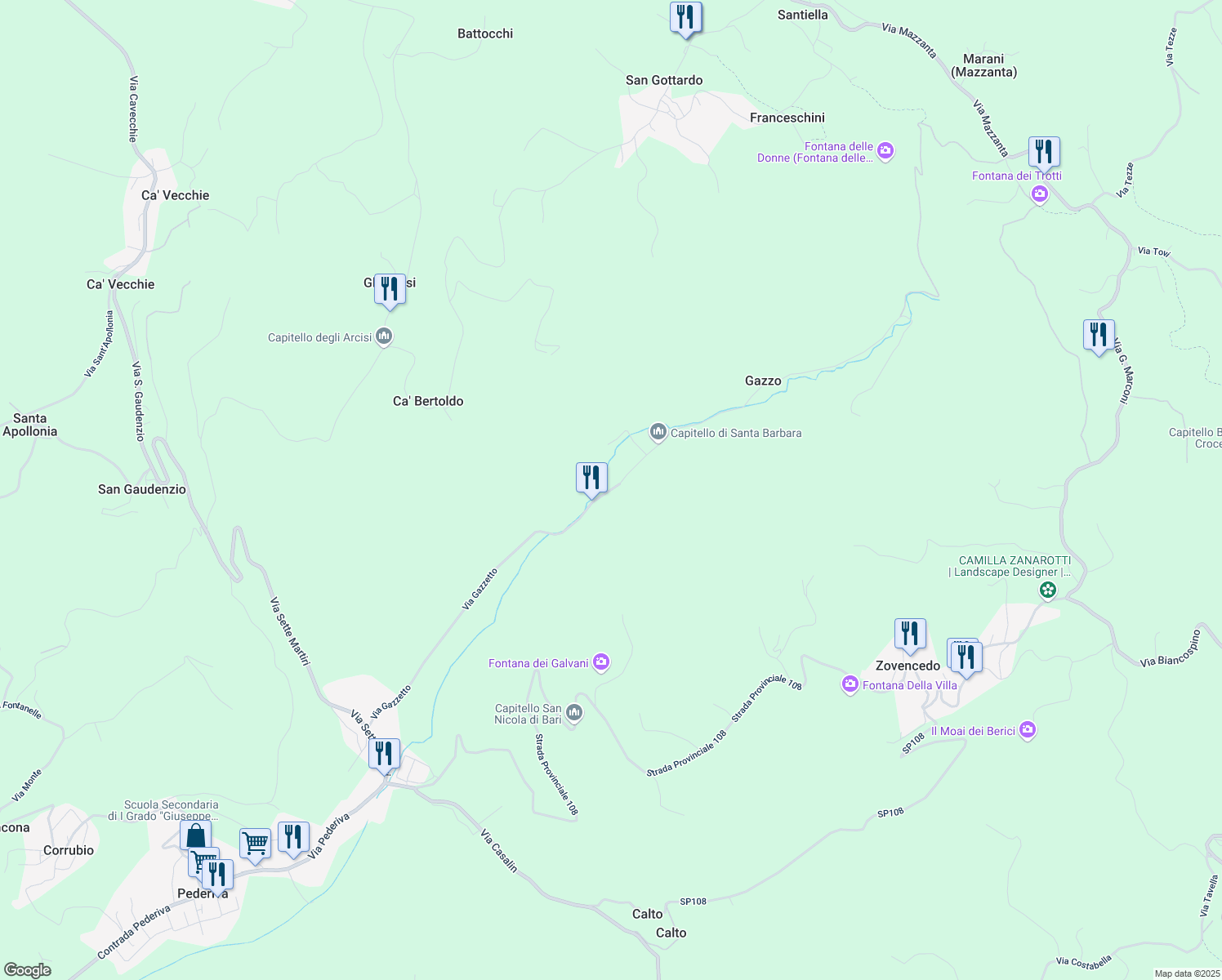 map of restaurants, bars, coffee shops, grocery stores, and more near 10 Via Gazzetto in Provincia di Vicenza