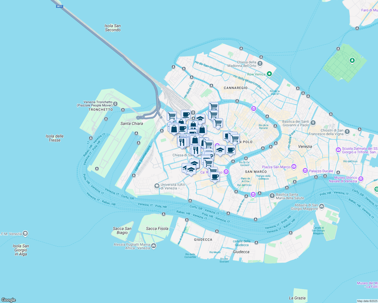 map of restaurants, bars, coffee shops, grocery stores, and more near 3519I Sestiere Dorsoduro in Venezia