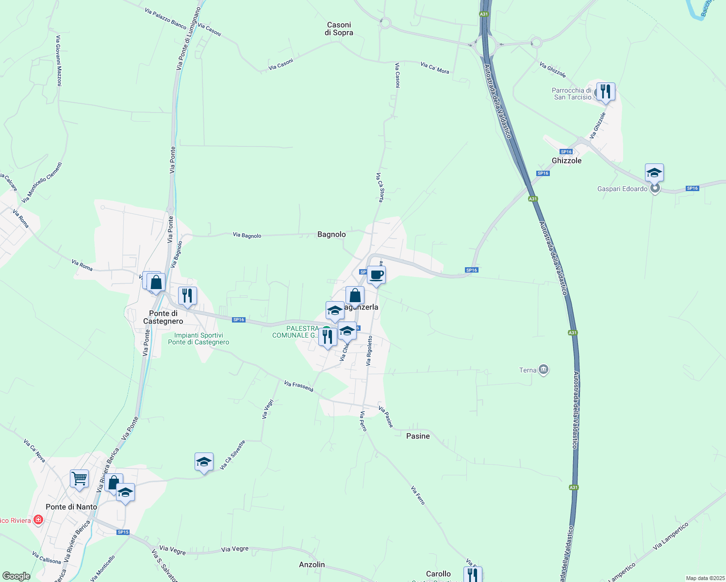 map of restaurants, bars, coffee shops, grocery stores, and more near 2 Via Poma in Villaganzerla