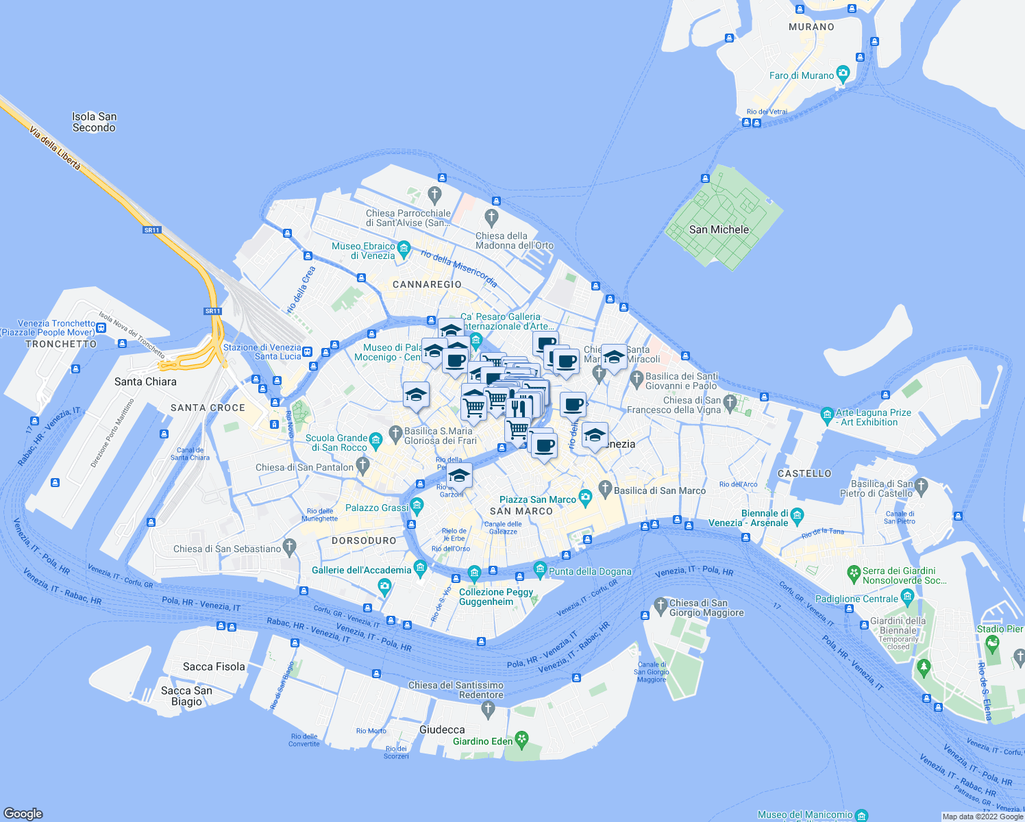 map of restaurants, bars, coffee shops, grocery stores, and more near 779 Ruga Vecchia San Giovanni in Venezia