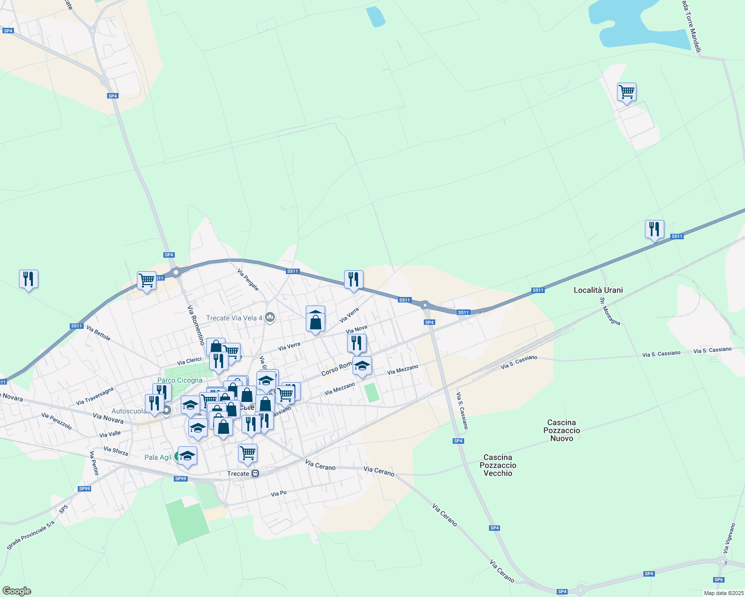 map of restaurants, bars, coffee shops, grocery stores, and more near 2 Via Sempione in Trecate
