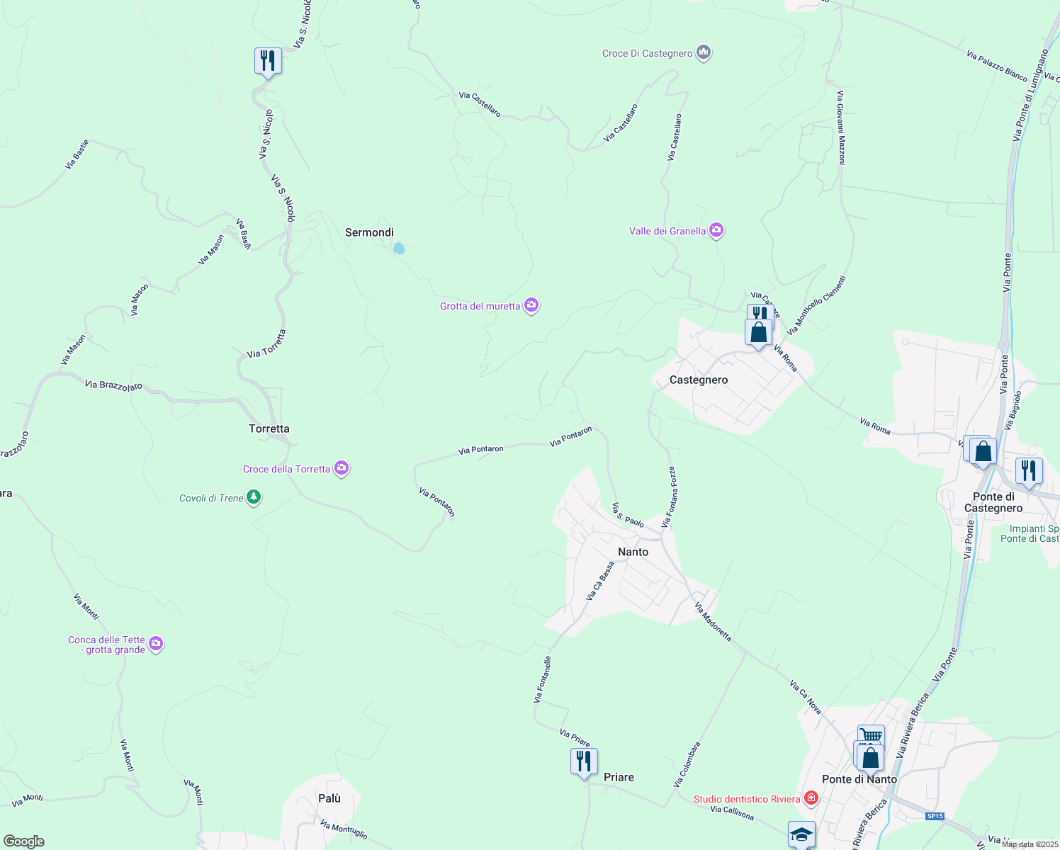 map of restaurants, bars, coffee shops, grocery stores, and more near 2 Via Chiesa Vecchia in Provincia di Vicenza
