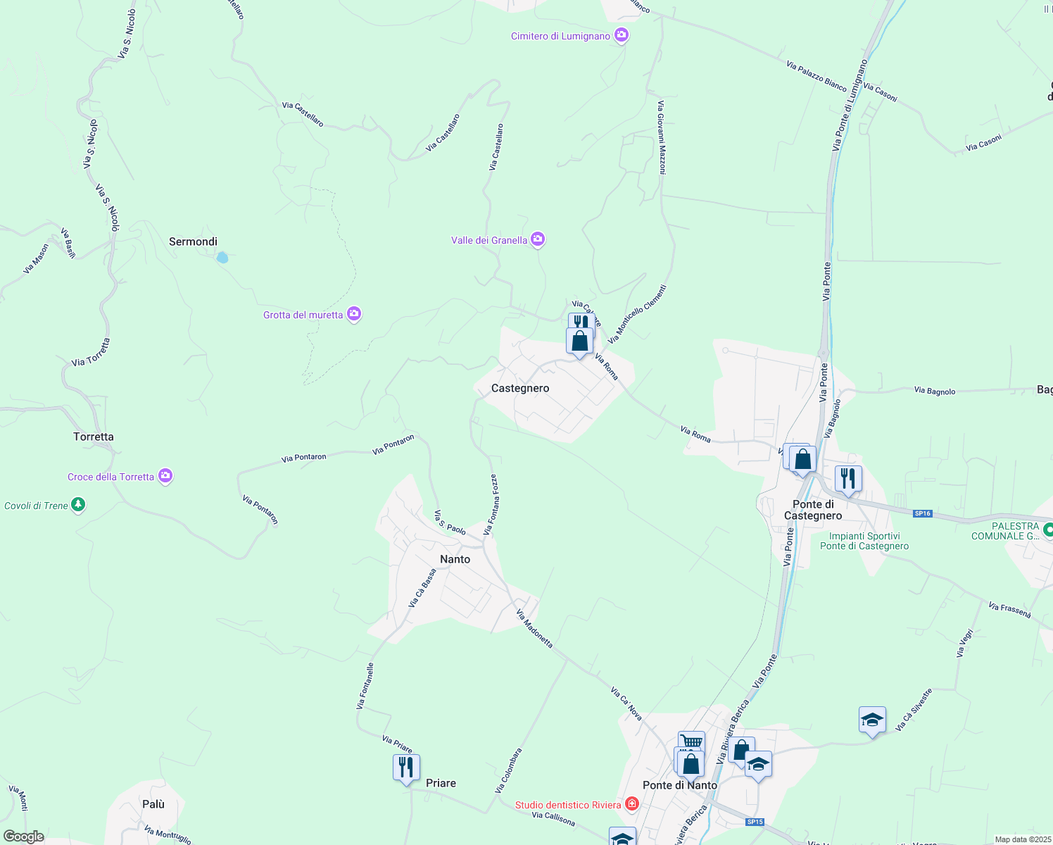 map of restaurants, bars, coffee shops, grocery stores, and more near 24 Via Brigata Cadore in Castegnero